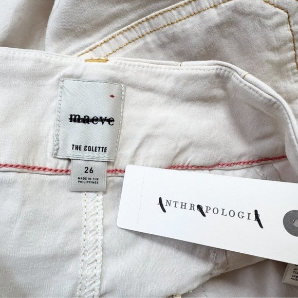 NWT Anthropologie Maeve Colette Cropped Wide Leg Pants Linen Cream Contrast 26 - Picture 9 of 12